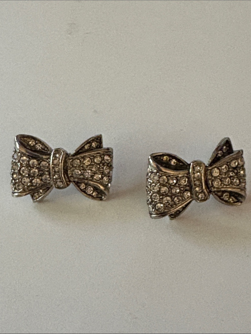 Crystal Bow Stud Earrings - Silver Tone